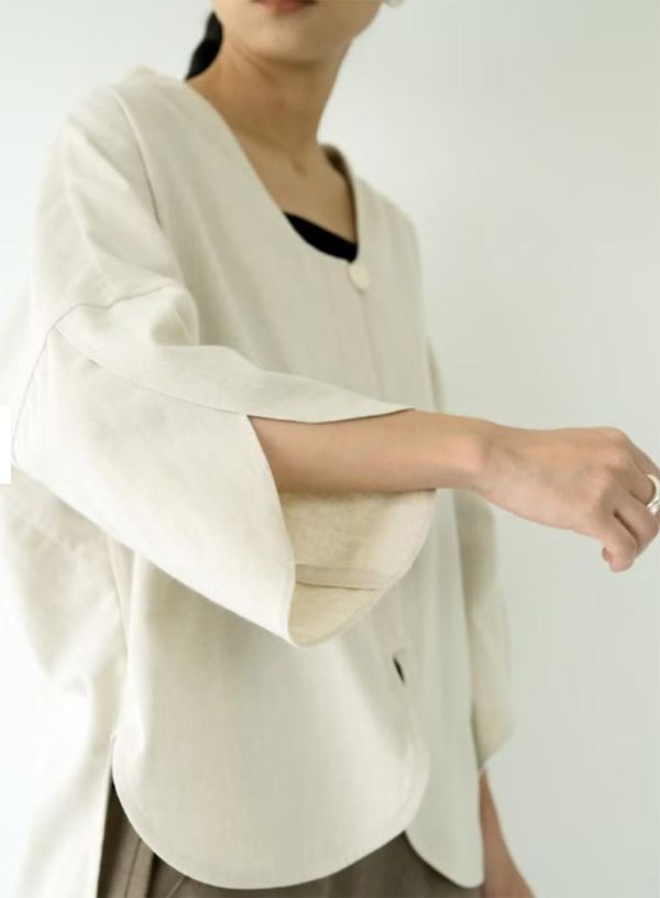 川衣 WEAR BEING｜弧型鬱金香襯衫(亞麻白) 