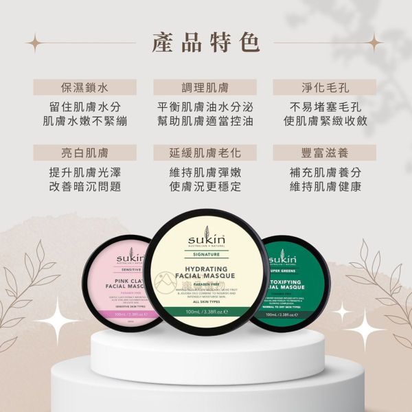 Sukin 天然植萃泥面膜100ml 三款可選 淨化滋養/敏感肌/咖啡椰子 澳洲保養品,sukin,面膜,泥面膜,去角質,敏感肌面膜,澳洲面膜,面膜推薦