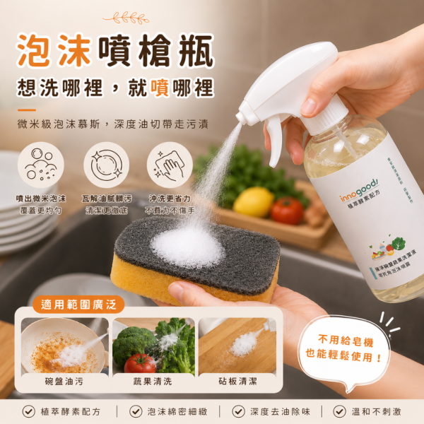 強淨奶蔬洗碗慕斯清潔液 洗碗,洗碗精,泡沫洗碗精,慕斯洗碗精,慕斯,奶瓶,奶瓶清潔,洗奶瓶,蔬果,洗蔬果,油垢,除油垢,廚房油垢,油膩,洗潔液,清潔,清潔液,innogoods,潔研所