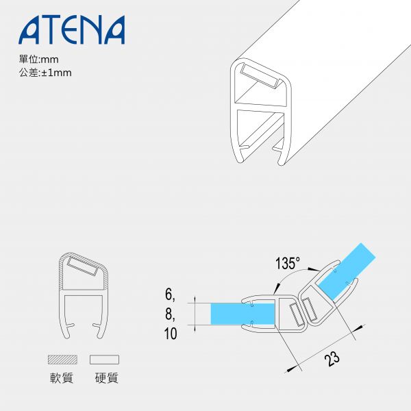 135°吸鐵條(外開)(1組2條) 淋浴拉門,防水條,膠條,浴室,乾溼分離,DIY,矽利康,發霉,防霉。
