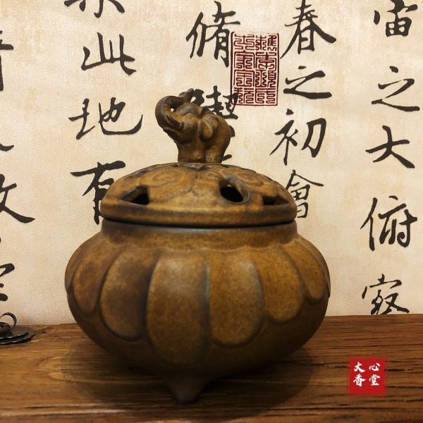 【大心沉香】復古吉象陶瓷盤香爐 