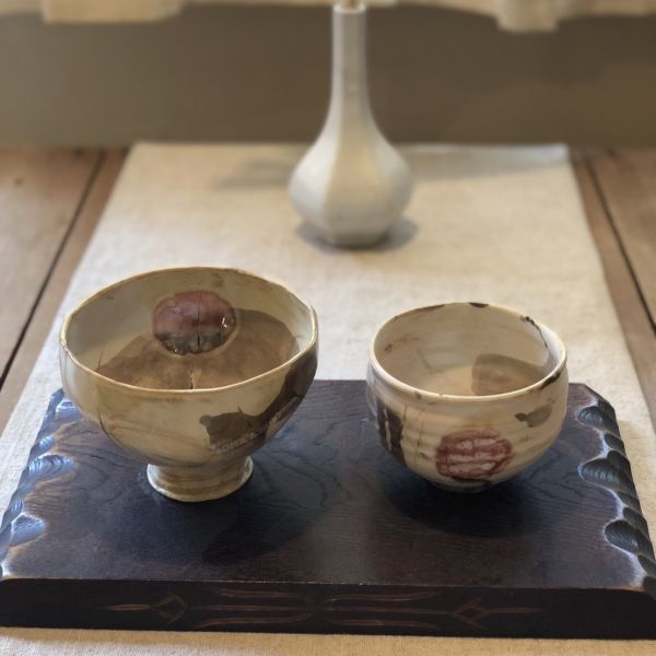 近代作家物《日月夫婦茶碗》 夫婦碗, 茶碗, 栢野紀文, 民藝, 昭和風, 日本茶碗, 作家物, 手作茶碗, 日月茶碗, 茶道具, 一番茶棧