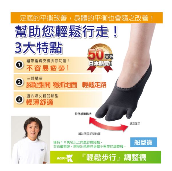 BODY-K 笠原巖研發 健康調整絲襪(船型襪) 拇趾外翻  浮指 扁平足