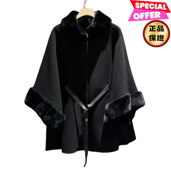 Loro Piana 羊絨配皮草裝飾Salzburg Cape披肩  黑色 Loro Piana, Salzburg Cape, 羊絨斗篷, 栗鼠皮草, 黑色, 義大利製造, 時尚單品