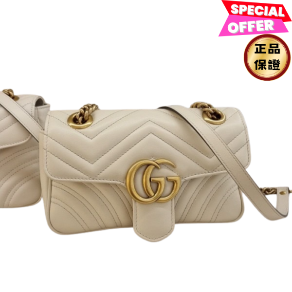 Gucci 446744 GG Marmont 迷你22公分衍縫包    白色 Gucci GG Marmont迷你包, 絎縫波浪紋皮革, 迷你鏈帶包