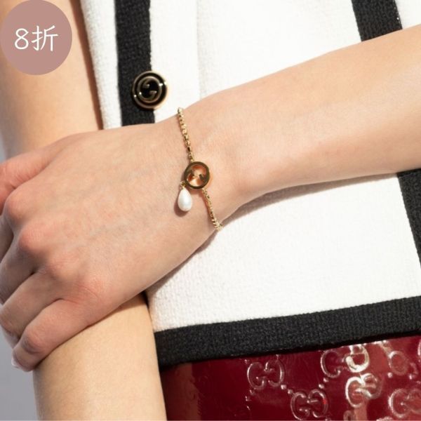 Gucci ‎797605 Blondie水晶及珍珠吊墜手鍊 Gucci Blondie手鍊,水晶珍珠吊飾,Gucci經典珠寶,Interlocking G手鍊
