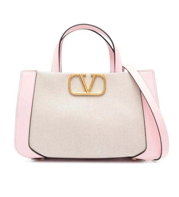 Valentino VLOGO 棉布小款購物袋包 米色/粉色 