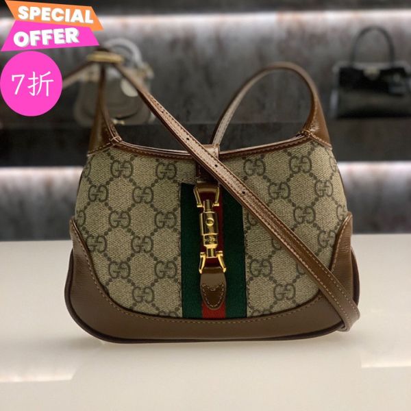Gucci 637092 迷你Supreme 帆布Jackie 1961包     附可拆卸、延長皮革肩帶 Gucci Jackie 1961迷你手袋,GG Supreme帆布包,Gucci經典包,迷你斜背包,Gucci多功能手袋