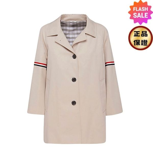 Thom Browne 女款防潑水卡其色斜紋棉布短版風衣外套  IT40S/42M Thom Browne, Car Coat, 風衣, 卡其色, 防潑水, 義大利製, 短版外套
