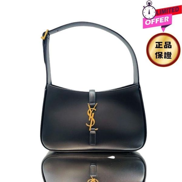 Saint Lauent 657228 LE 5 À 7 光滑皮革流浪包  黑色 Saint Laurent LE 5 A 7 流浪包, YSL 光滑皮革包, 黑色小牛皮 Hobo 包, 青銅色金屬硬件, YSL Monogram Hobo 包, 可調肩帶包, 奢華黑色 Hobo 包