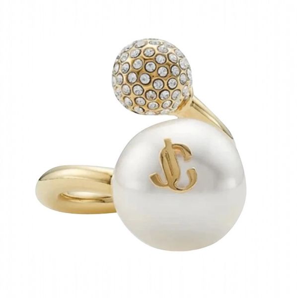 Jimmy Choo Auri Ring 金色金屬珍珠水晶戒指  金色  XS/M Jimmy Choo、Auri Ring、金色戒指、珍珠水晶飾品、手工珠寶、精品戒指、Jimmy Choo 配件、時尚配飾、婚禮飾品、精品飾品推薦、義大利製