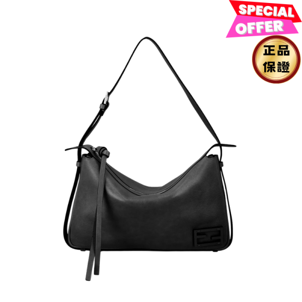 Fendi 8BR829 中款低光澤小牛皮 Simply FENDI包  黑色 Fendi Simply FENDI包, 中型黑色皮革包, 名牌肩背包, 90年代經典包, 高端奢華手袋, 義大利製造包款。