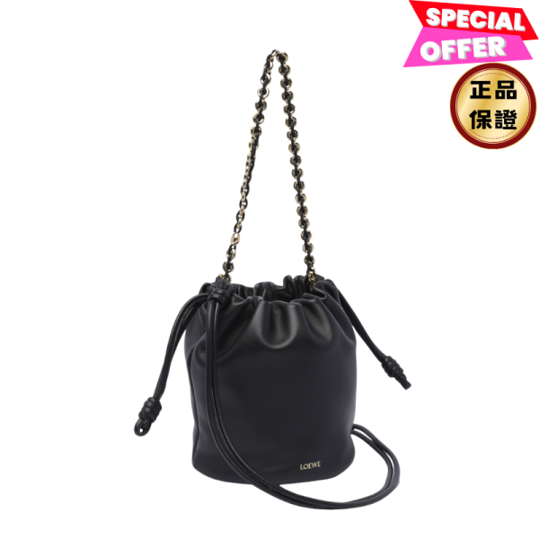Loewe 柔軟小羊皮中款 Flamenco 水桶包    黑色 LOEWE、Flamenco、水桶包、小羊皮包、肩背包、手提包、斜背包、精品包包、平行輸入、精品平行輸入、100%真品、專櫃真品保證、精品折扣、優惠精品價格、限時優惠、快速配送、台灣精品代購