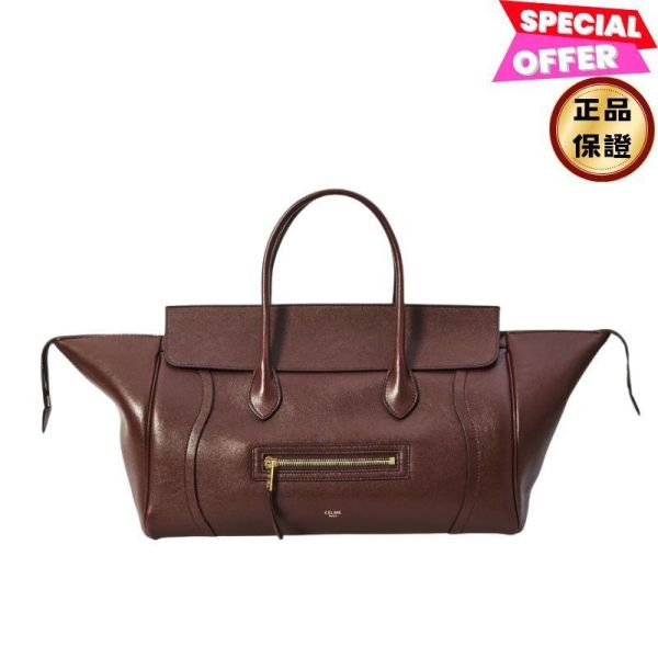 Celine L100E3 中款柔軟亮澤羊皮革 NEW LUGGAGE 包  深棕紅色 Celine, New Luggage, 中號手袋, 羊皮革, 黑色, 義大利製造