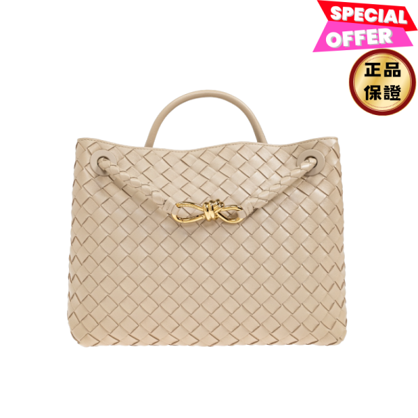 Bottega Veneta 766016 Andiamo 中款小羊皮手提／斜背包 粉米色 Bottega Veneta, Andiamo, 編織包, 小羊皮, 義大利製造