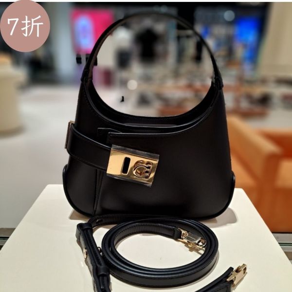 Salvatore Ferragamo 迷你 Hobo 肩背包    黑色/附長肩背帶 Salvatore Ferragamo 迷你 Hobo 肩背包    黑色/附長肩背帶