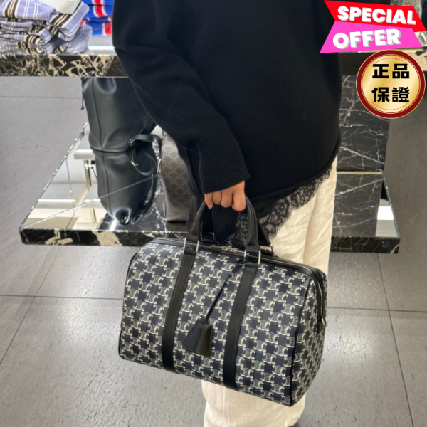 Celine 118552 標誌印花大號波士頓包  黑色/海軍藍 CELINE, 波士頓包, 標誌印花, 旅行袋, 義大利製造