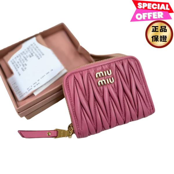 Miu Miu 5MM268 Matelasse 納帕軟皮零錢包  粉色﻿ Miu miu, Matelassé, 納帕軟皮, 零錢包, 小羊皮, 粉色, 義大利製造