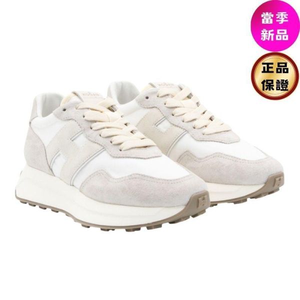 Hogan 女款 H641絨面革拼接運動鞋  白色.灰色/底高5公分  IT36/36.5/37/37.5/38/38.5/39/40/41 Hogan H641,絨面革運動鞋,復古厚底鞋,義大利製女鞋,H型鞋底