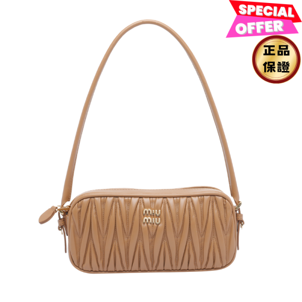 Miu Miu 5NE024 Beau Matelasse 皺褶納帕軟皮肩背包   裸色 Miu Miu, Matelassé, 納帕軟皮, 化妝袋, 義大利製造, 時尚單品