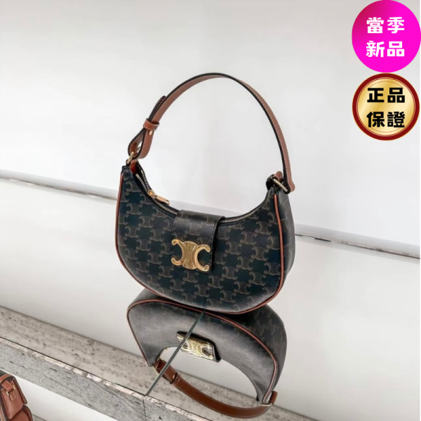 Celine 114492 老花凱旋門 Ava 彎月包 Celine, 114492, Triomphe 凱旋門 老花 Ava 彎月包, 義大利製造, Triomphe帆布, 小牛皮, 時尚單品