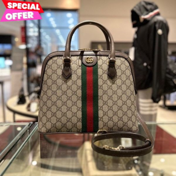Gucci 795258 Ophidia 中款穹頂貝殼包  米色及烏木色 Gucci Ophidia穹頂包, GG Supreme中型穹頂包, Gucci紅綠織帶雙G, Gucci經典包款, Gucci穹頂包