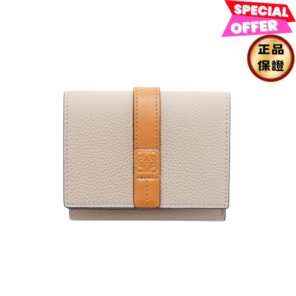 Loewe Trifold 小牛皮拼色三折短夾  淺燕麥色/蜂蜜色 Loewe短夾, 三折短夾, 柔軟粒面小牛皮, 淺燕麥色短夾, 蜂蜜色短夾, 精品短夾, 西班牙製造短夾, 禮品短夾