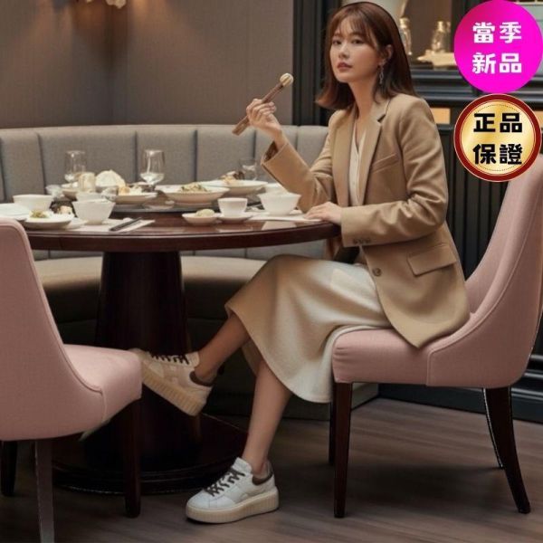 Hogan 女款 H-Stripes 光滑皮革6公分厚底餅乾運動鞋  白色配灰棕色  EU37/37.5/38/38.5/39 Hogan, H-Stripes, 運動鞋, 白黑, 納帕皮革, 超輕量大底, 義大利製