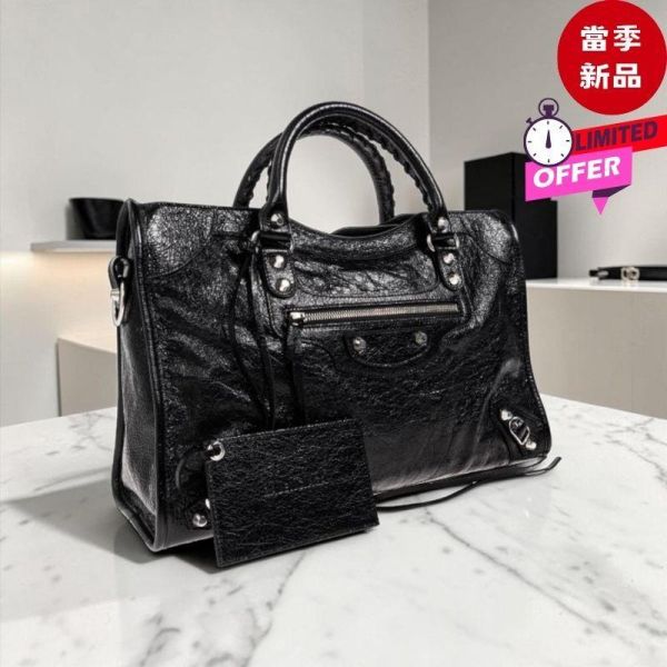 Balenciaga 865760 Le City 羊皮中款機車包  黑色 Balenciaga,Le City Medium,Arena羊皮,Camel手袋,義大利製造