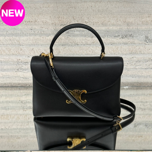 Celine 117523 凱旋門中款柔軟小牛皮Nino 包   黑色 Celine, Nino, 凱莉包, 柔軟小牛皮, 義大利製造, 時尚手袋, 2025夏日配件, 奢華設計, 高端女包, 黑色手提包