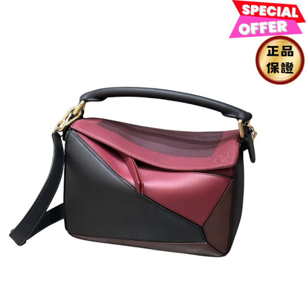 Loewe Nappa 小牛皮小款 拚色Puzzle 包  黑酒紅色 Loewe, Puzzle, Albers, 幾何包, 小牛皮, 西班牙製造