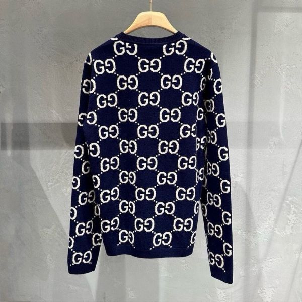 Gucci 645320 男款GG羊毛提花毛衣上衣  藍色及象牙色  S/M/L/XL/XXL 