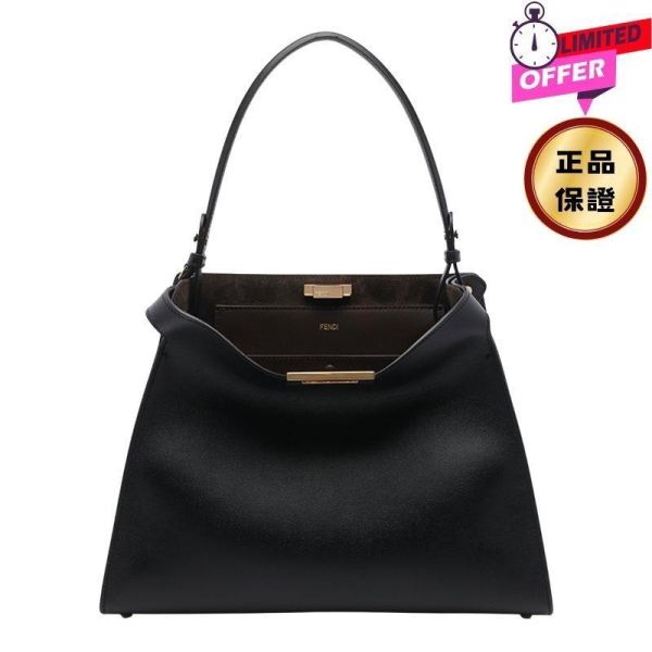 Fendi 8BN353 中款小牛皮 Peekaboo Soft 包  鴿灰色 FENDI Way,中型手袋,黑色小牛皮,牛角鎖包款,義大利製造