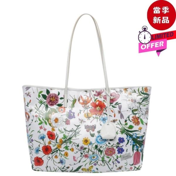 Gucci A0034D Tribeca Flora 花卉塗層帆布大型托特包  白色／多色 Gucci,Gucci Tribeca,Gucci Flora,Gucci Flora Tote,Gucci托特包,Gucci大型托特包,Gucci花卉包,Gucci印花包,Gucci白色包,Generation Gucci,Gucci塗層帆布,Gucci肩背包,Flora花卉托特包,A0034D FAF8S 9045