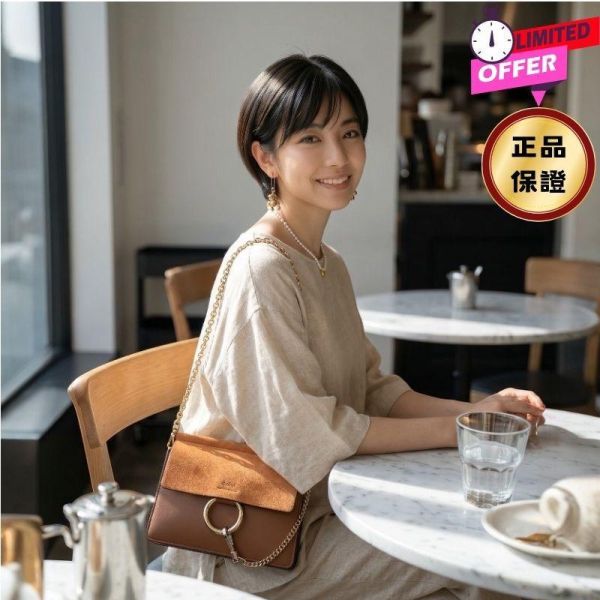Chloe 小款 Faye 麂皮小牛皮金鍊斜背包  焦糖色 Chloe, Faye, 小款斜背包, 麂皮小牛皮, 焦糖色