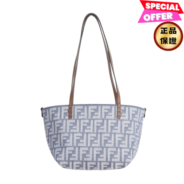 Fendi  8BH424 Roll 小款雙面 FF 緹花托特手提包  牛仔藍 FENDI, Roll, FF 提花, 雙面手提袋, 牛仔布效果, 義大利製造