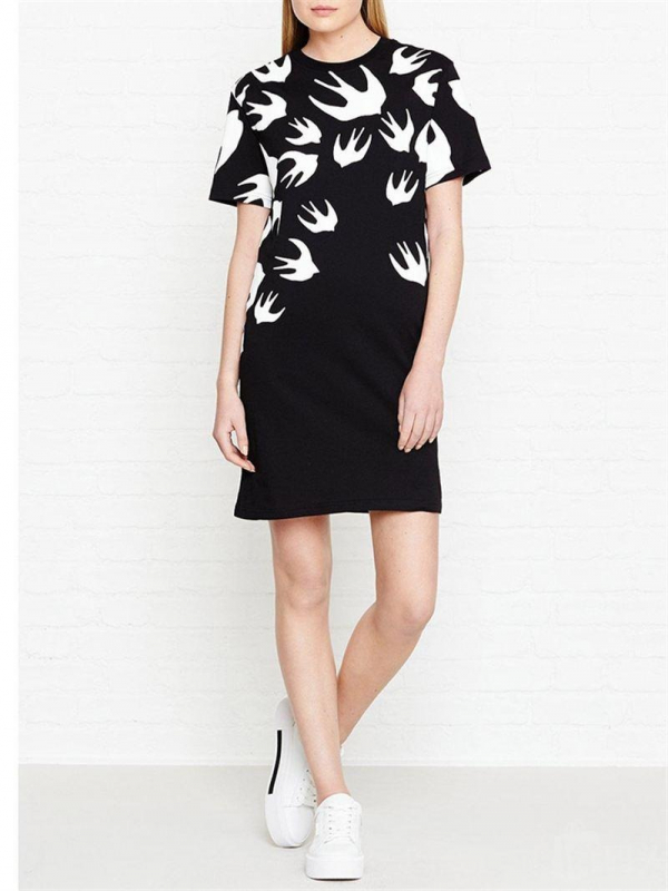 MCQ 女款棉及彈性混紡經典燕子圖紋T-shirt 洋裝   M/ L 