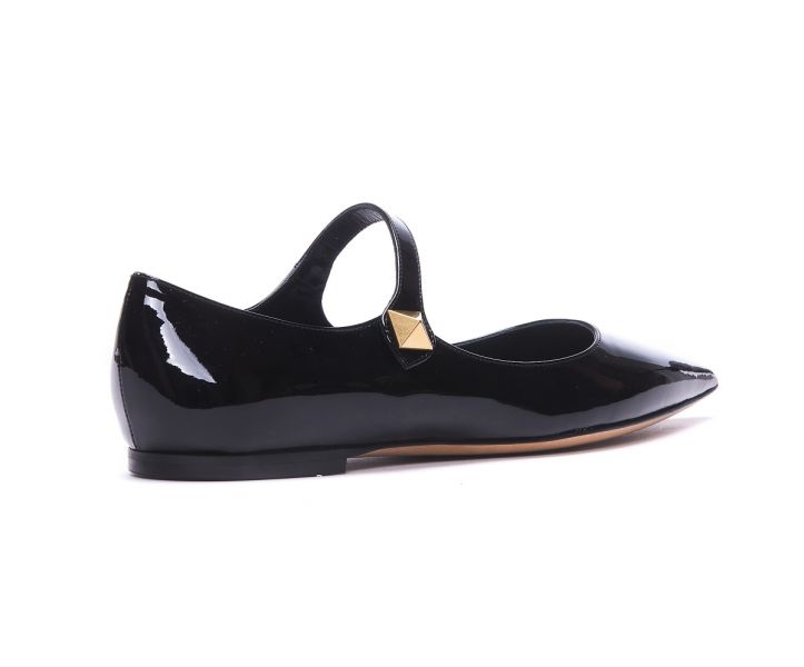 Valentino 女款 Tiptoe One Stud 漆皮尖頭芭蕾平底鞋 黑色   IT 36/36.5/37/37.5/38.5/39 