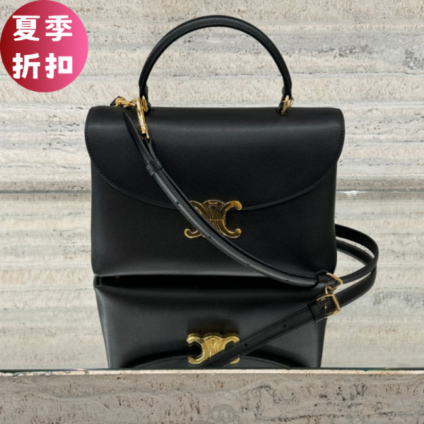 Celine 117523 中款 Nino 小牛皮包  黑色 Celine 手袋, 小款牛皮包, 咖啡色手袋, Triomphe 設計, 義大利手工, 低調奢華, 夏日時尚, Teen Nino 包