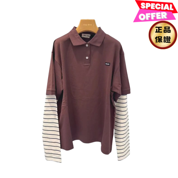 Miu Miu MJL076 女款學院風平紋針織 Polo 假兩件長袖上衣  XS/S/M Miu Miu, Polo衫, 針織衫, 義大利製造, 棉質上衣