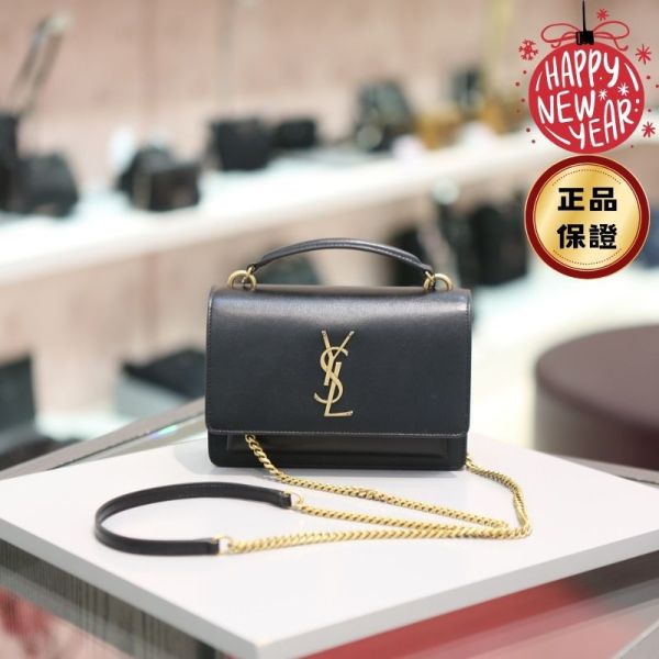 Saint Laurent 533026 YSL 光滑小牛皮  Sunset WOC包  -黑色金鍊 Saint Laurent Sunset WOC, YSL鍊帶包, 光滑小牛皮包, YSL金鍊包