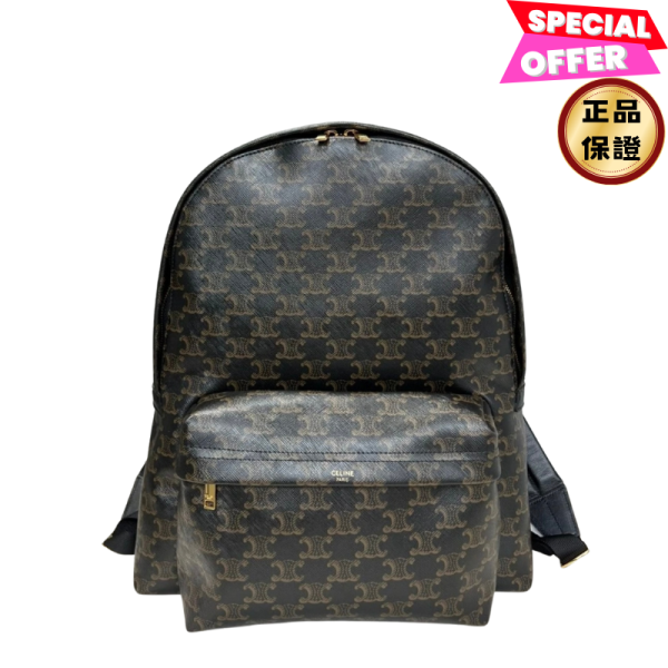 Celine 188382 Triomphe 帆布及小牛皮中型背包  棕色﻿ Celine, Triomphe背包, 塗層帆布, 小牛皮, 義大利製造, 時尚單品