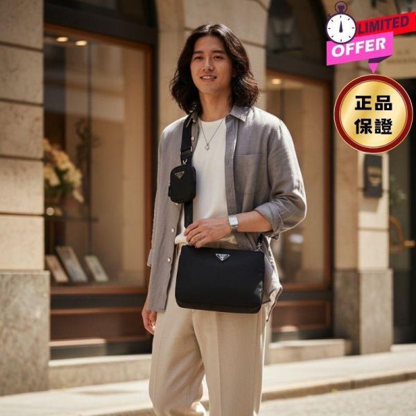 Prada 2VH120 大款再生尼龍雙層斜背包  附萬用袋掛飾    黑色 Prada、Re-nylon、Prada包包價格、Prada包專櫃、Prada包款評價、Prada包包尺寸、Prada專櫃位置、Prada真品鑑定、尼龍包、斜背包、環保包、精品包款、精品包推薦、斜背包推薦、實用包款推薦、精品包評價、精品包價格、平行輸入、精品平行輸入、100%真品、專櫃真品保證、精品折扣、優惠精品價格、限時優惠、快速配送、台灣精品代購、精品包包哪裡買、精品包專櫃價格