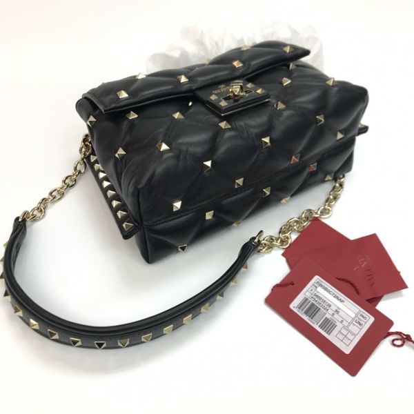 Valentino Candystud 鉚釘菱格紋可滑動鍊帶包  黑色/可斜背 LOEWE,Hammock