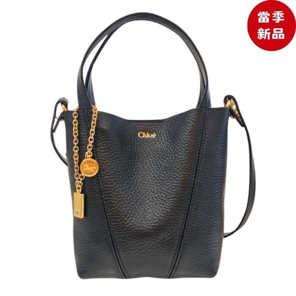 Chloe Spin Tote 亮面粒面牛皮迷你托特包  Black 黑色/附可斜背肩背帶 Chloe Marcie,Chloe 肩背包,小牛皮包,Marcie 包款,法式精品包