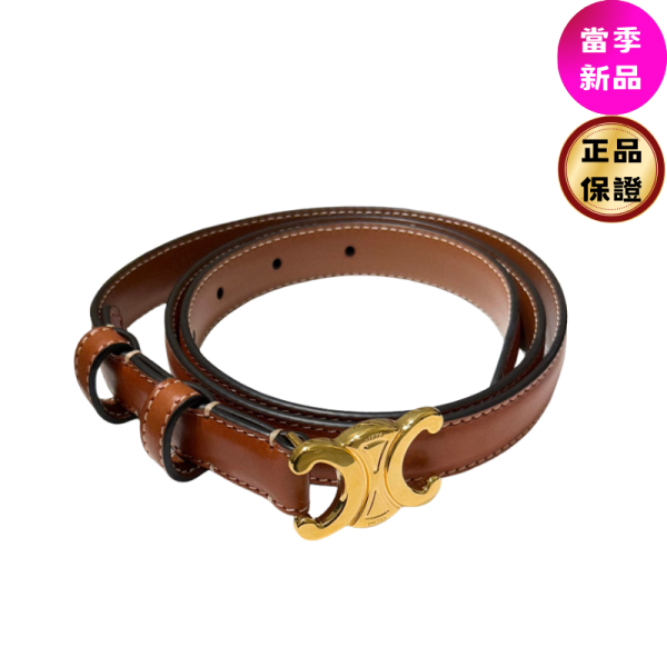 Celine 45AX63 Triomphe 天然牛皮革凱旋門窄版 1.8公分腰帶  75/80/85公分 棕褐色 Celine 皮帶,Triomphe 皮帶,18毫米皮帶,棕褐色皮帶,Celine 配件