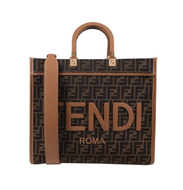 Fendi 8BH386 中款 FF緹花 Sunshine 包    棕色/附肩帶 Fendi 8BH386 中款FF緹花 Sunshine 包    棕色/附肩帶