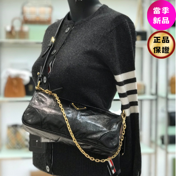 Prada 1BC221 Re-Edition 2002 中號皮革肩背包  黑色 #Prada #ReEdition2002 #皮革肩背袋 #義大利製造