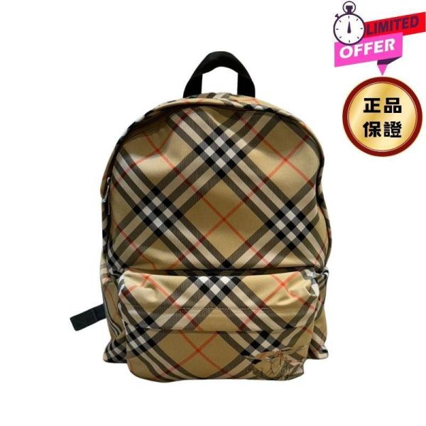 Burberry 80913121 EKD 經典格紋後背包  沙色 Burberry雙肩包, 尼龍後背包, 黑色雙肩包, 筆電隔層後背包, 義大利製精品包, Burberry時尚背包, 抗撕裂背包, 都會型男包款