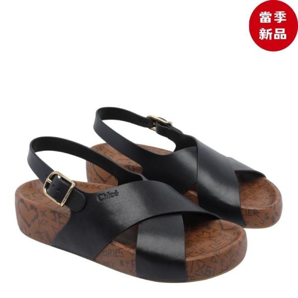 Chloe 女款 Maxime Sandals 半亮面小牛皮木紋厚底涼鞋 黑色   IT36/37/38/39/40 Chloé,Chloé Maxime,Maxime Sandals,Chloé涼鞋,厚底涼鞋,木紋厚底,Flatform Sandals,黑色涼鞋,小牛皮涼鞋,CH26A21HYR001